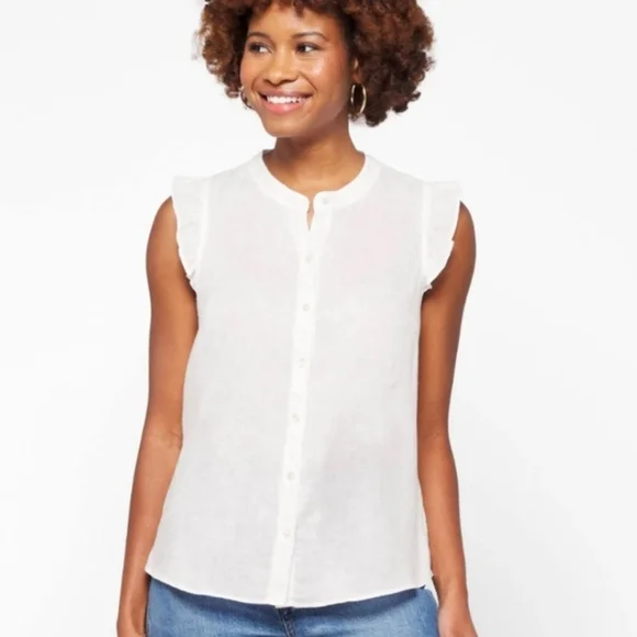 Lilly Pulitzer Briette Button Down Top Size Small Resort White 100% Linen Ruffle - Picture 3 of 12